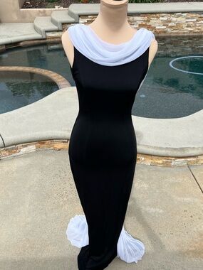 Vintage Cache Black & White Evening Gown | Dramatic Open Back